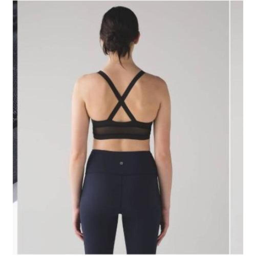 Lululemon Sports Bra Womens 6 Black Body Con Longline Racerback Mesh Crisscross